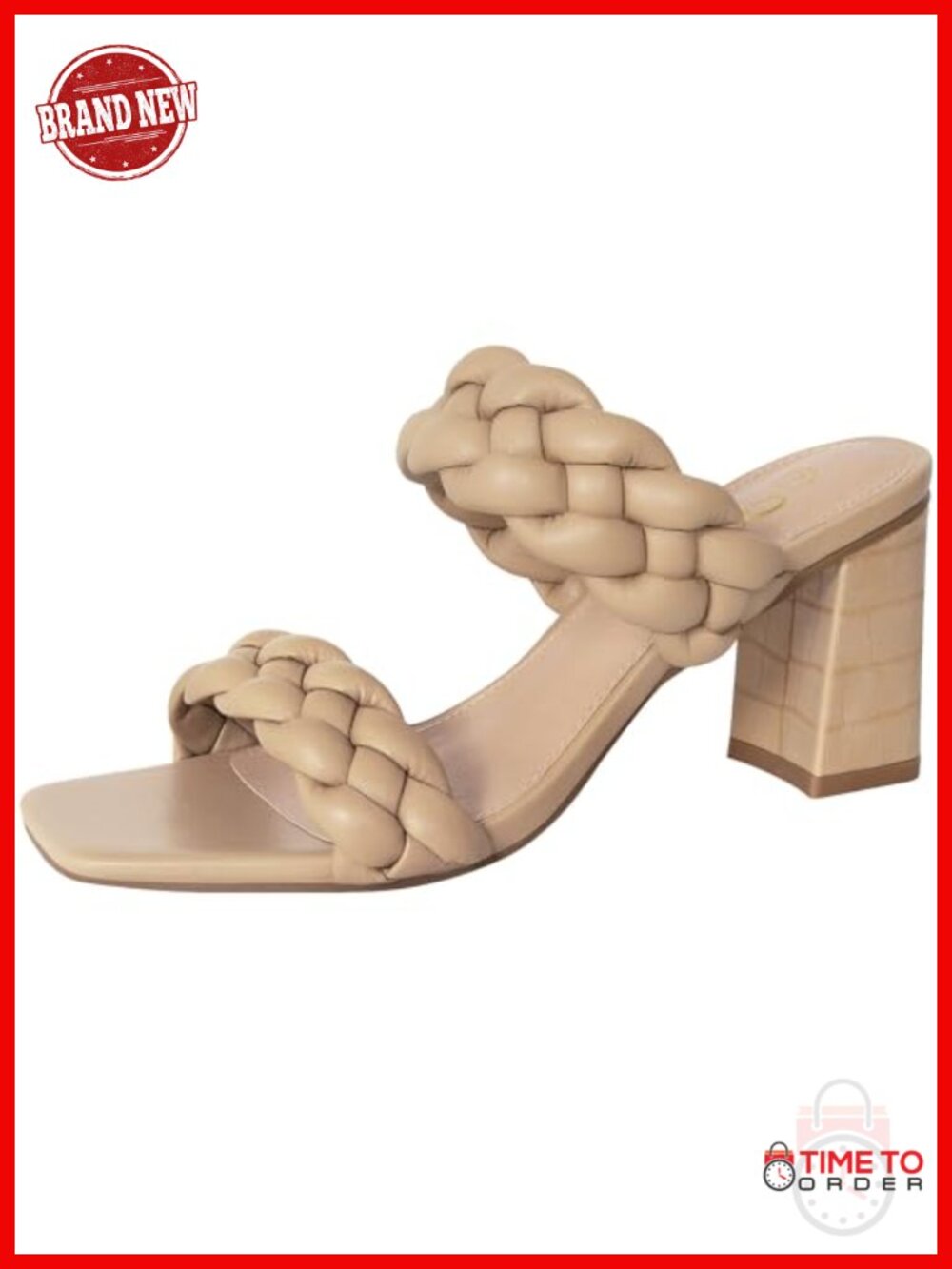 Braided Chunky Heeled Sandals Square Open Toe Slip On Summer Heels